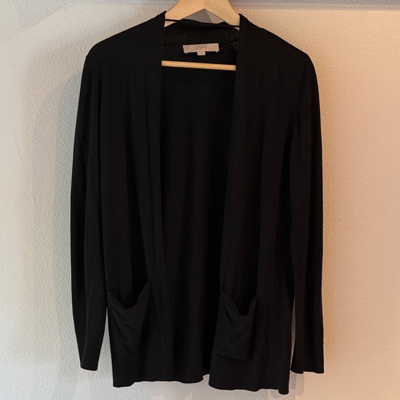 LOFT Open-Front Cardigan, Black, Drop Pockets, Size M - Picture 1 of 9